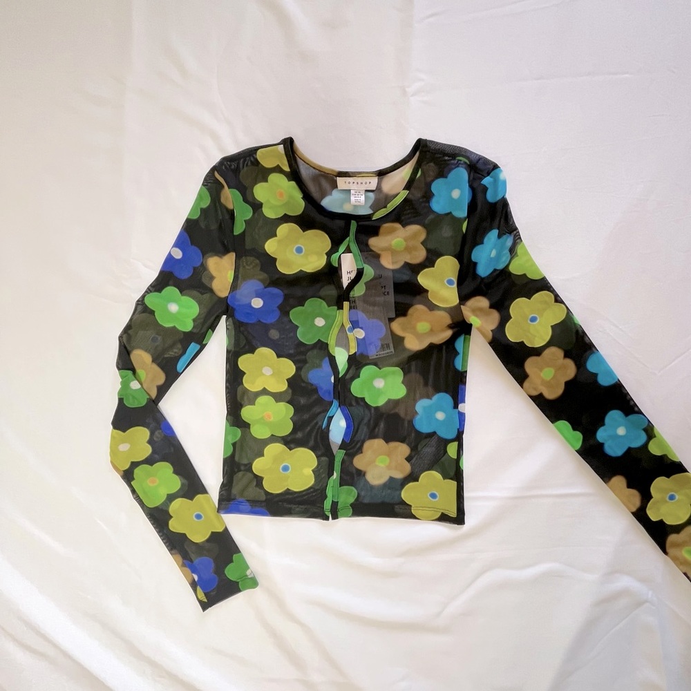 topshop floral mesh cutout crop top